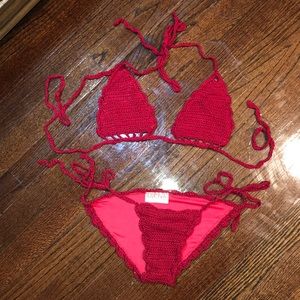 Red Knit Crotchet Bikini